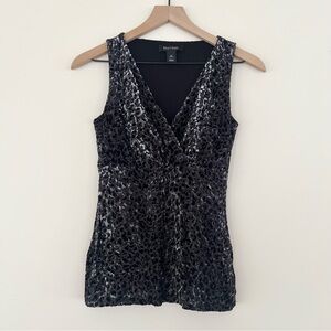 White House Black Market Women’s Printed Sleeveless Velvet Texture Blouse